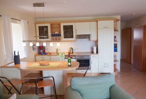 Fridge, microwave, oven, dishwasher