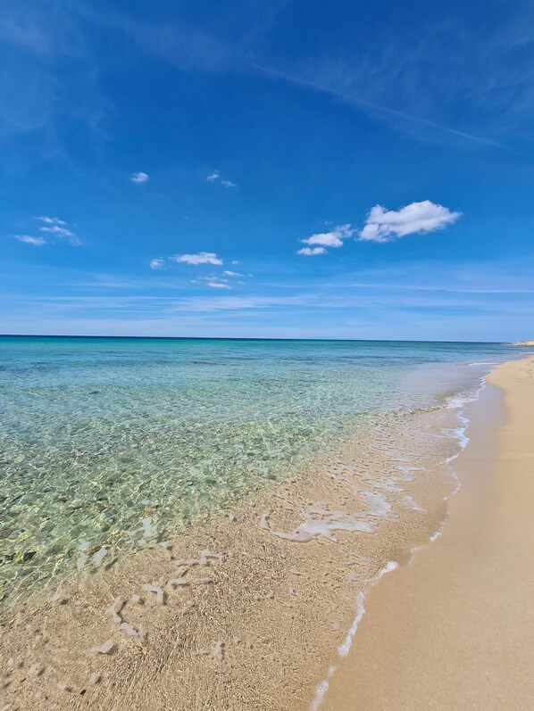 Ranta lähistöllä, aurinkotuoleja, rantapyyhkeitä