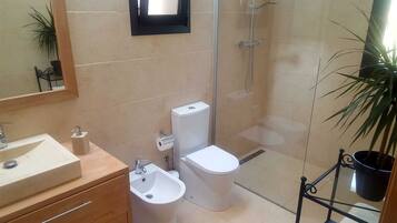 Secador de pelo, toallas, jabón y papel higiénico