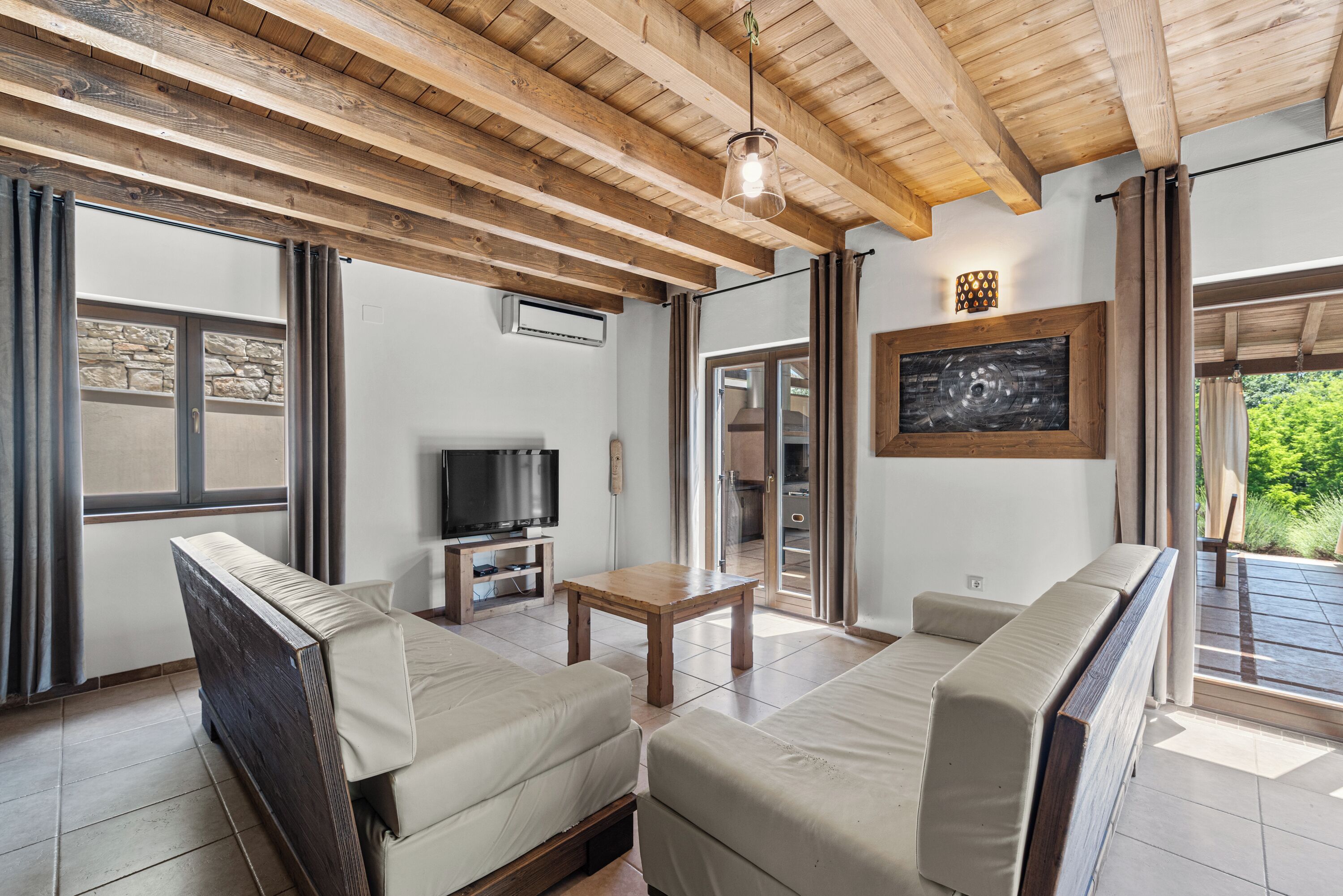 TV, fireplace, foosball