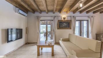 TV, fireplace, foosball