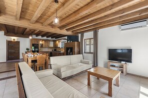 TV, fireplace, table football