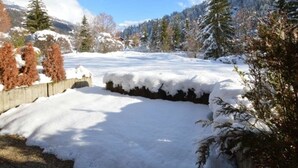 A snowy landscape with a wooden fence, snow-covered trees, and a clear blue sky. - 2-room apartment, sleeps 6, terrace, garage, Le Grand-Bornand (Le Grand-Bornand)