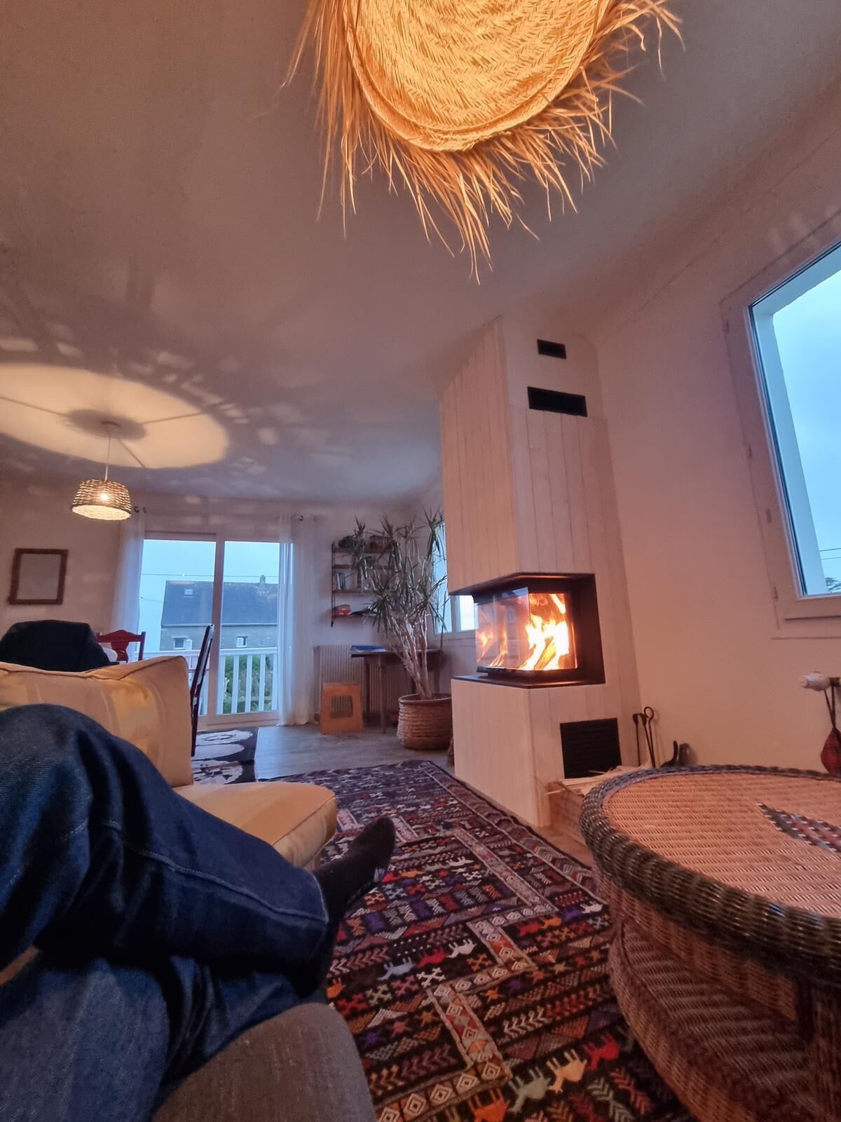 Télévision, cheminée, livres