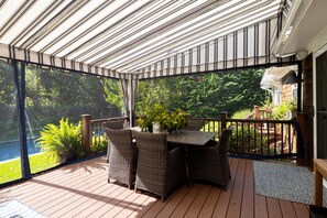 Outdoor dining - Steves Place Heated Pool, 3BR Southold Home (Southold)