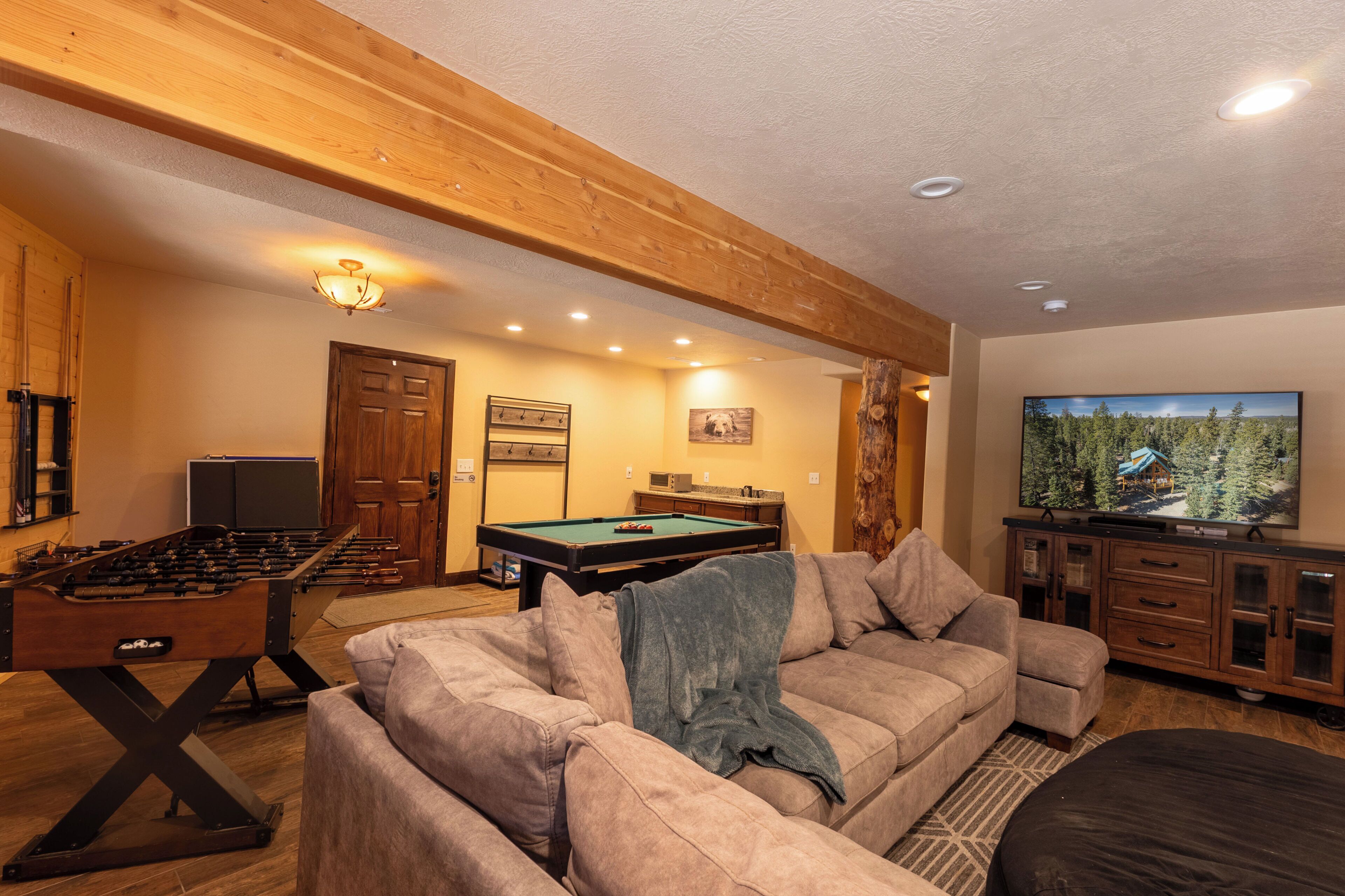 Smart TV, fireplace, video-game console, DVD player