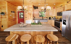 Fridge, stovetop, cookware/dishes/utensils