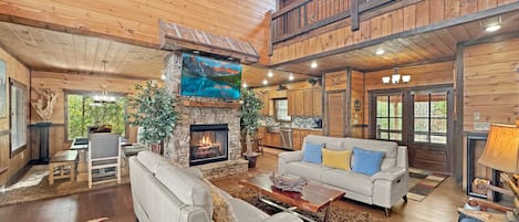 TV, fireplace