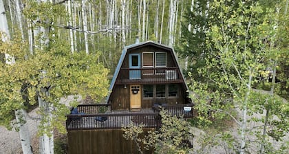 The Rustic Blue Cabin surrounded by Aspen Trees