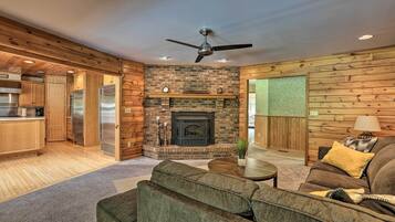 TV, fireplace, foosball, books