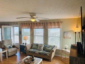 Living area - Aquarius at Holden Beach: Spacious 5BR oceanfront retreat for 11, with stunning views! (Holden Beach)