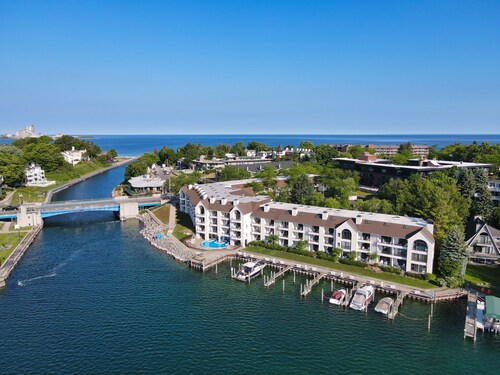 Lake Charlevoix from Every Room | Downtown Charlevoix | Pool, Hot Tub, Sauna