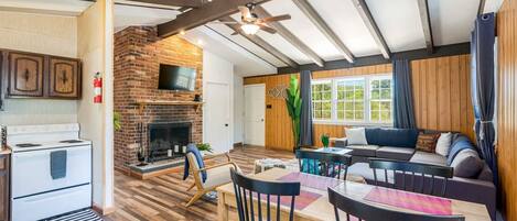 TV, fireplace, streaming services, offices