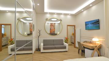 Individually decorated, individually furnished, desk, laptop workspace