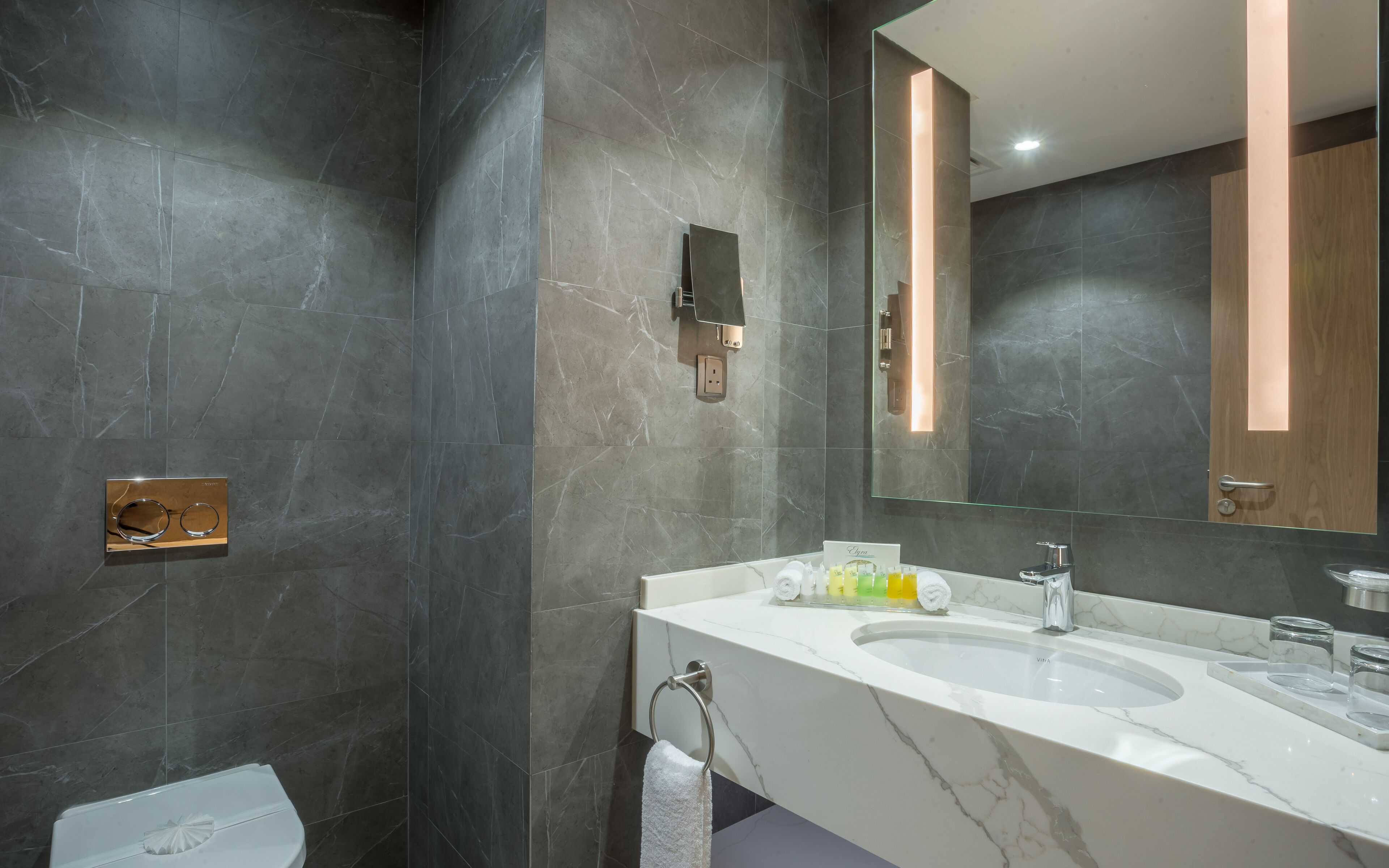 executive suite, 1 king bed with sofa bed (efficiency) | bathroom | shower, rainfall showerhead, free toiletries, hair dryer