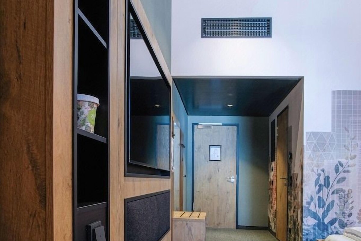 Hypo-allergenic bedding, desk, blackout curtains, soundproofing