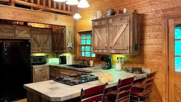 Full-size fridge, microwave, oven, stovetop