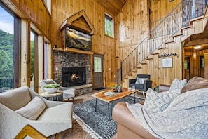 Smart TV, fireplace, video games, books