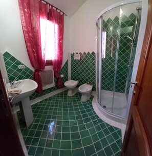 Regadera, secadora de cabello, bidet, toallas 