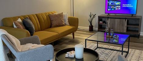 Smart TV, music library, stereo