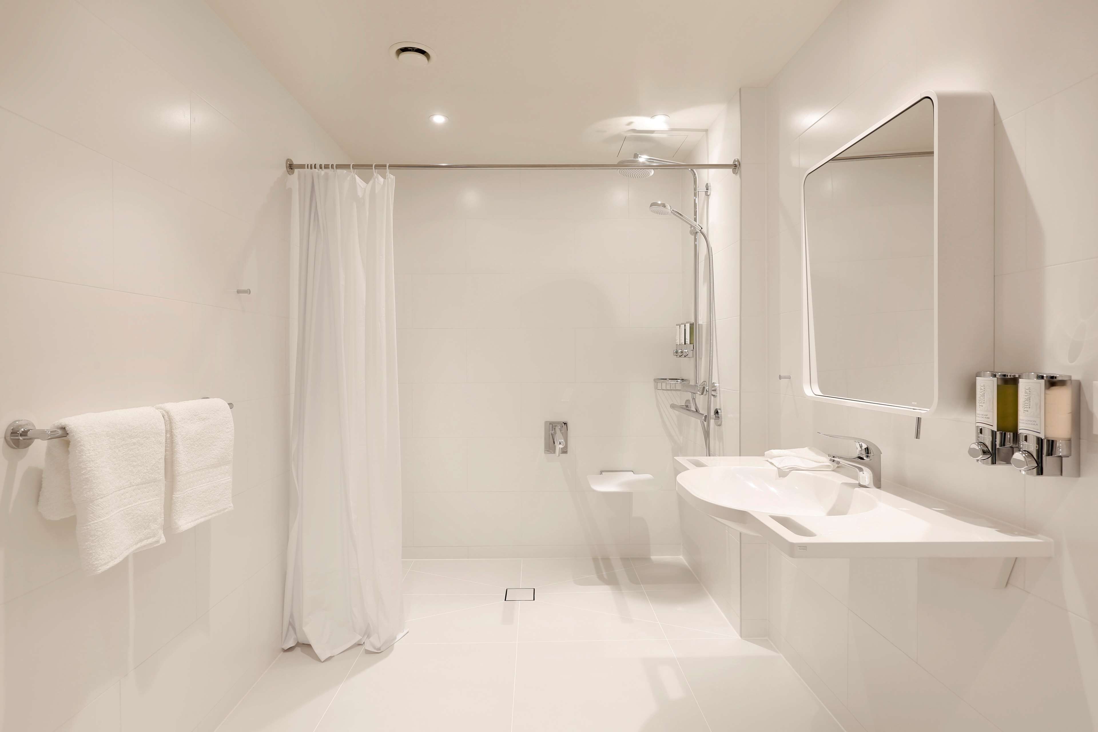 room, 1 queen bed, accessible | bathroom shower