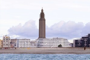 Situated on the beachfront, this building offers stunning ocean views from its balconies.