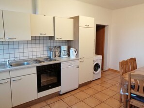 Fridge, microwave, oven, dishwasher - Landoase: Apartment with great facilities, terrace and garden - Holiday apartment (Großsolt)