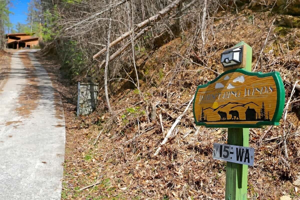 Un panneau indicateur en bois, orné d’une illustration d’un ours et portant l’inscription « Observation de la faune – Hinds », ainsi qu’un panneau de signalisation routière indiquant « 15 : WA ».