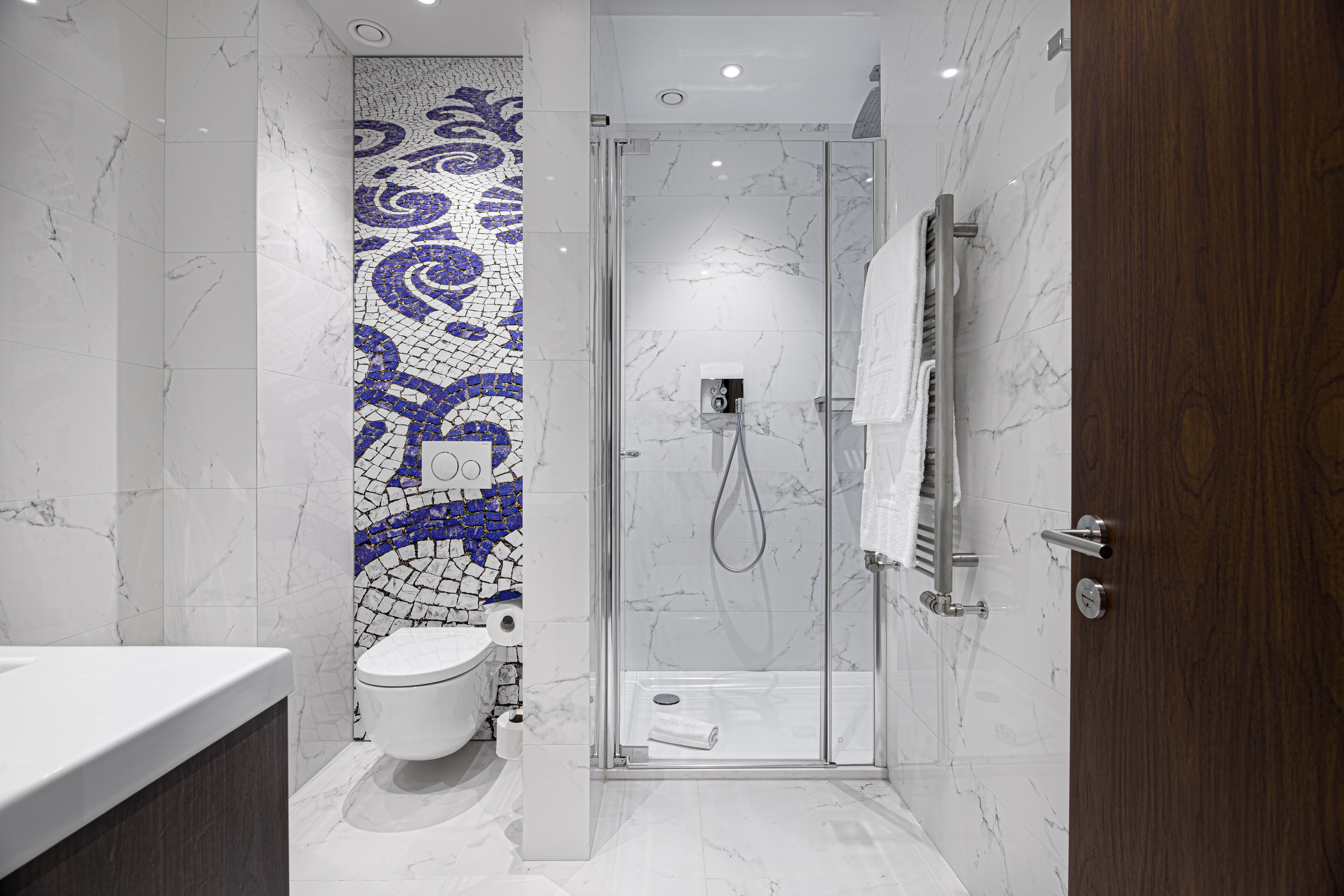 shower, eco-friendly toiletries, hair dryer, bathrobes