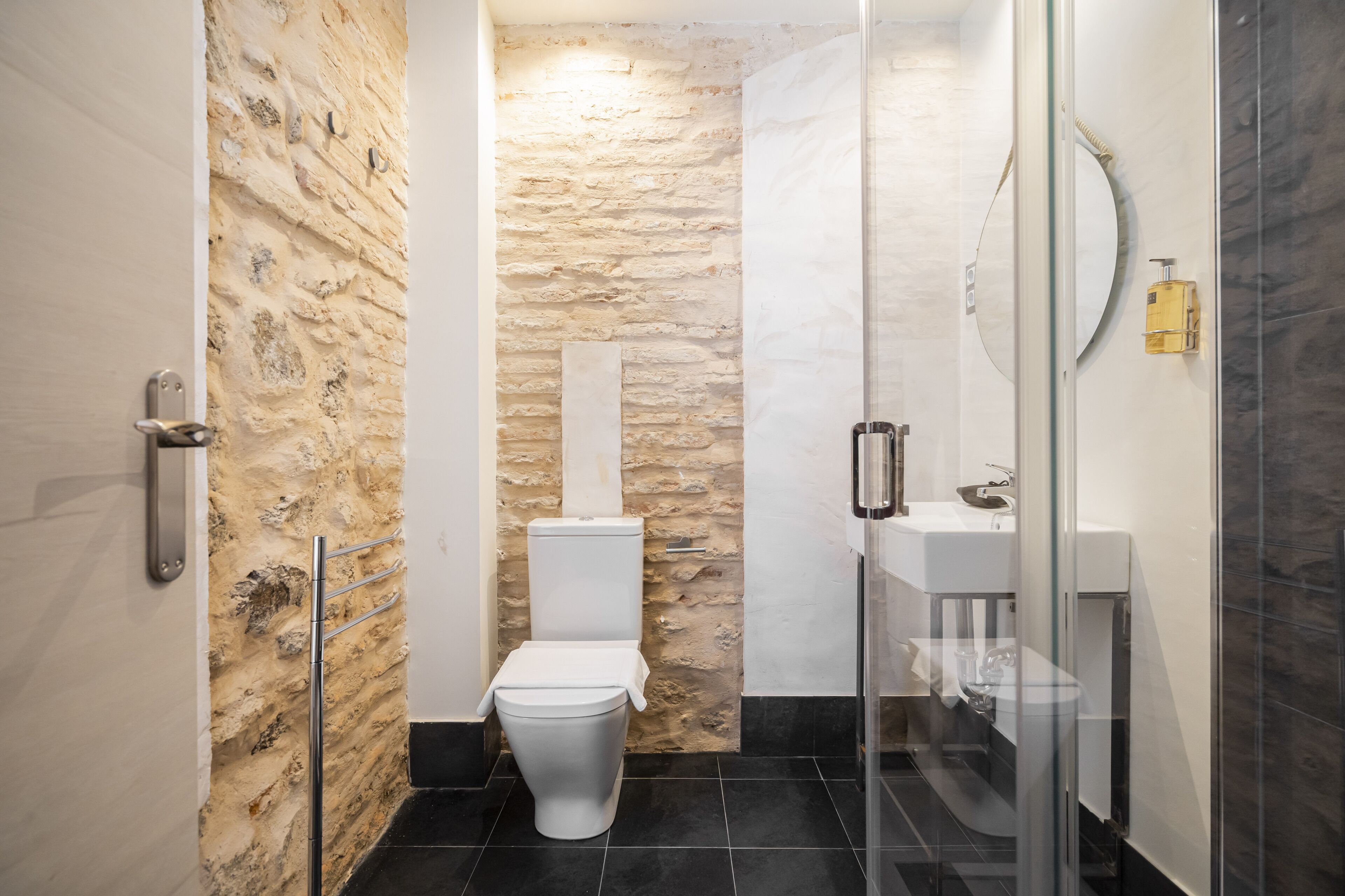 classic room | bathroom | shower, hair dryer, towels, soap