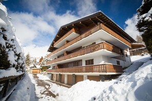 Exterior - Living room with fireplace and eating corner,, kitchen with 3 hotplates and dishwasher, one bedroom (Verbier)