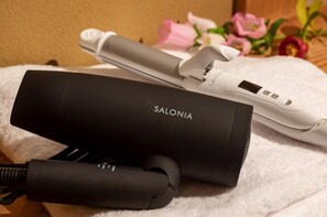 Hair dryer, towels