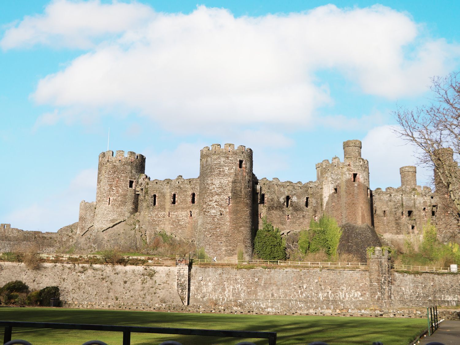 A historic castle with multiple towers and a fortified wall.
