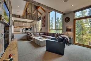 TV, fireplace - Mod Haus by Tahoe Getaways - West Shore w/ Private Beach Access & Pier + Close to Lake! (Homewood)