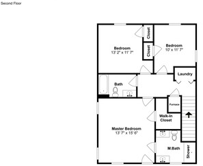 Un plan d’étage d’un appartement situé au deuxième étage, comprenant une chambre principale, deux chambres plus petites, une salle de bain, un espace buanderie, une chaudière et un dressing.