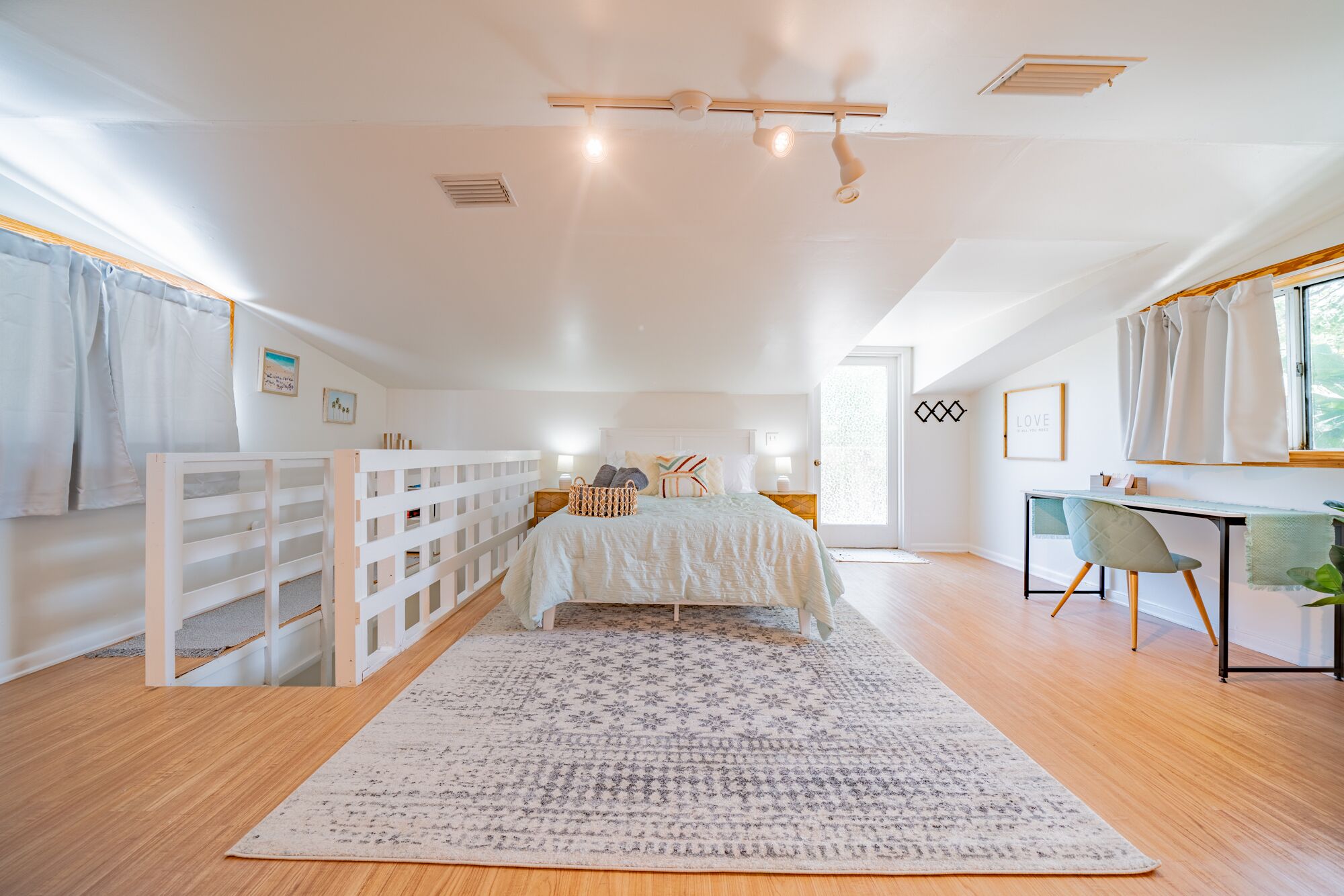 1 bedroom, desk, iron/ironing board, travel crib