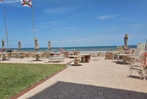 Outdoor dining - Ocean View with Balcony and Heated Pool On The Beach! (Daytona Beach)