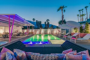 Outdoor pool, a heated pool - Dreamy Mid Century Modern House with Saltwater Pool &  Resort Style Backyard (Palm Springs)