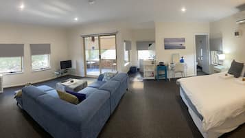 1 bedroom, desk, iron/ironing board, bed sheets