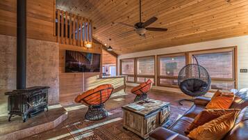 Smart TV, fireplace, table tennis, books