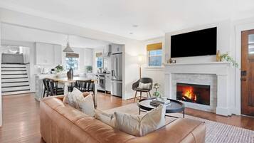 Smart TV, fireplace, video games, table football