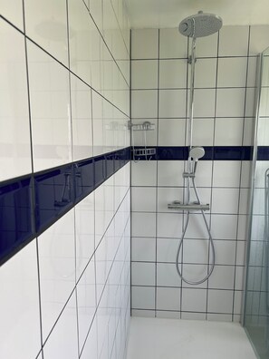 Shower, hair dryer, toilet paper