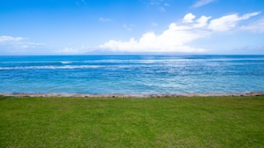 A grassy area with a view of the ocean and a clear sky. - Spacious 3bd Papakea condo, the perfect getaway (Lahaina)