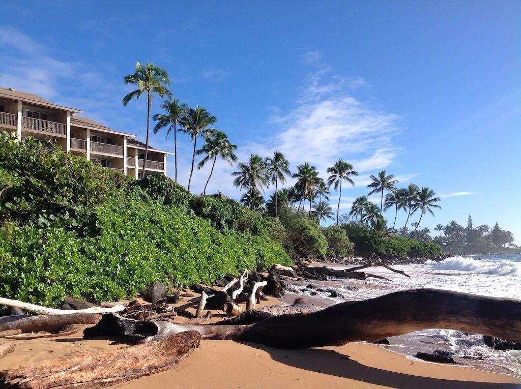 On the beach, sun loungers, beach towels