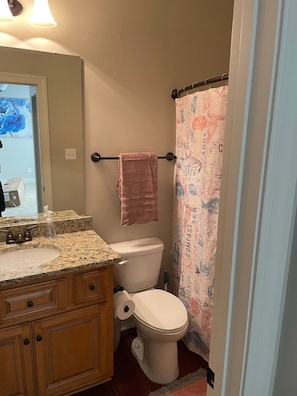 Combined shower/bathtub, towels, soap, toilet paper - Two bedroom South Huntsville Townhouse  (Huntsville)