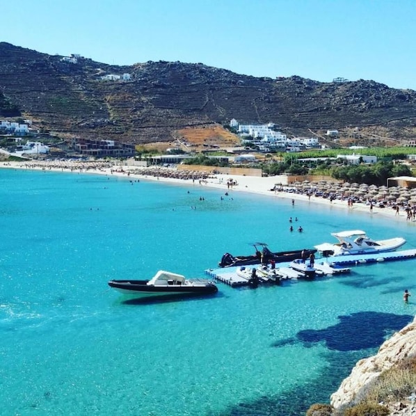 Beach nearby, sun loungers, beach towels