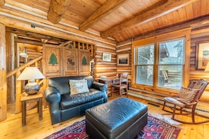 Flat-screen TV, books, video library