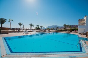 Outdoor pool, pool loungers