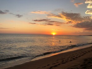 Playa en los alrededores, camastros y toallas de playa 