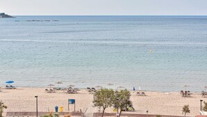 A beach with umbrellas, sun loungers, and a clear view of the sea. - ECO-APARTMENTS LA MARINEDA & HOTEL THALASSA SPORT & SPA (Roses)